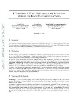 TDAsweep: A Novel Dimensionality Reduction Method for Image
  Classification Tasks
