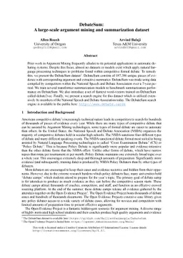 DebateSum: A large-scale argument mining and summarization dataset