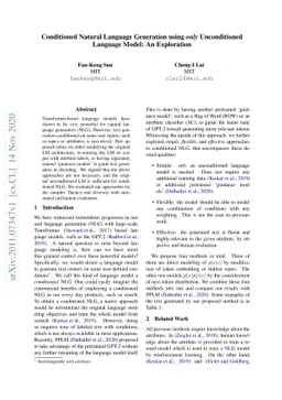 Conditioned Natural Language Generation using only Unconditioned
  Language Model: An Exploration
