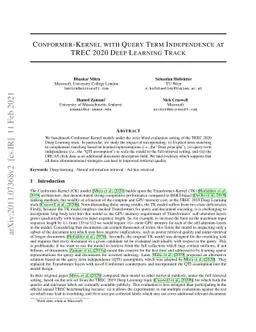 Conformer-Kernel with Query Term Independence at TREC 2020 Deep Learning
  Track