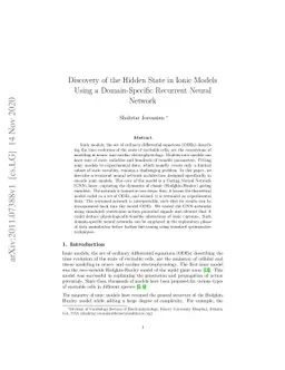 Discovery of the Hidden State in Ionic Models Using a Domain-Specific
  Recurrent Neural Network