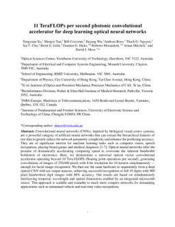 11 TeraFLOPs per second photonic convolutional accelerator for deep
  learning optical neural networks