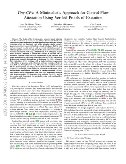 Tiny-CFA: A Minimalistic Approach for Control-Flow Attestation Using
  Verified Proofs of Execution