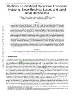 Continuous Conditional Generative Adversarial Networks: Novel Empirical
  Losses and Label Input Mechanisms