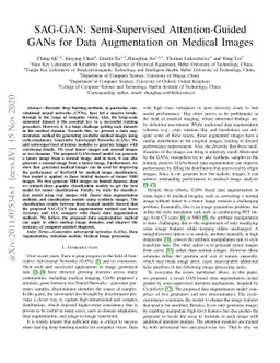 SAG-GAN: Semi-Supervised Attention-Guided GANs for Data Augmentation on
  Medical Images
