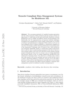 Towards Compliant Data Management Systems for Healthcare ML