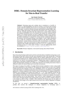 DIRL: Domain-Invariant Representation Learning for Sim-to-Real Transfer