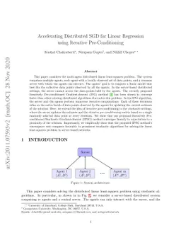 Accelerating Distributed SGD for Linear Regression using Iterative
  Pre-Conditioning