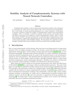 Stability Analysis of Complementarity Systems with Neural Network
  Controllers