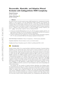 Recoverable, Abortable, and Adaptive Mutual Exclusion with
  Sublogarithmic RMR Complexity