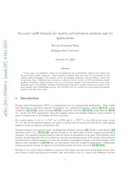 An exact $\sinΘ$ formula for matrix perturbation analysis and its
  applications