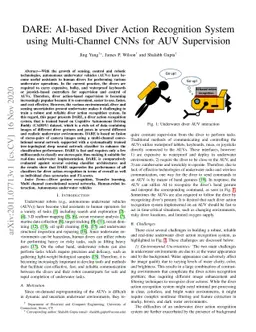 DARE: AI-based Diver Action Recognition System using Multi-Channel CNNs
  for AUV Supervision