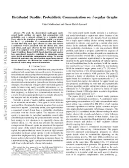 Distributed Bandits: Probabilistic Communication on $d$-regular Graphs