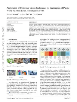 Application of Computer Vision Techniques for Segregation of
  PlasticWaste based on Resin Identification Code