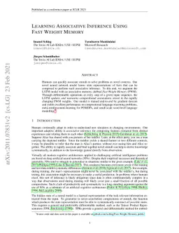 Learning Associative Inference Using Fast Weight Memory