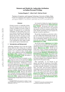 Datasets and Models for Authorship Attribution on Italian Personal
  Writings