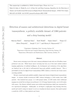 Detection of masses and architectural distortions in digital breast
  tomosynthesis: a publicly available dataset of 5,060 patients and a deep
  learning model