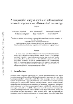 A comparative study of semi- and self-supervised semantic segmentation
  of biomedical microscopy data