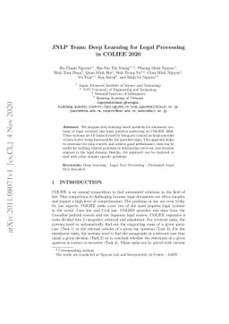 JNLP Team: Deep Learning for Legal Processing in COLIEE 2020