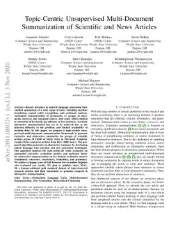 Topic-Centric Unsupervised Multi-Document Summarization of Scientific
  and News Articles