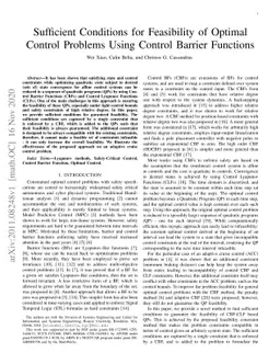 Sufficient Conditions for Feasibility of Optimal Control Problems Using
  Control Barrier Functions