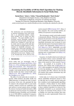 Examining the Feasibility of Off-the-Shelf Algorithms for Masking
  Directly Identifiable Information in Social Media Data
