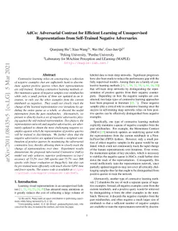 AdCo: Adversarial Contrast for Efficient Learning of Unsupervised
  Representations from Self-Trained Negative Adversaries