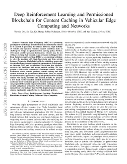 Deep Reinforcement Learning and Permissioned Blockchain for Content
  Caching in Vehicular Edge Computing and Networks