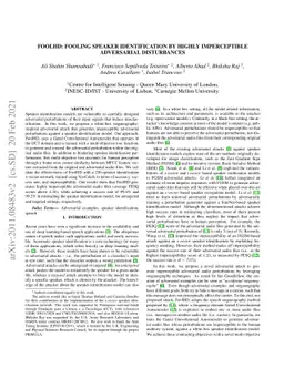 FoolHD: Fooling speaker identification by Highly imperceptible
  adversarial Disturbances