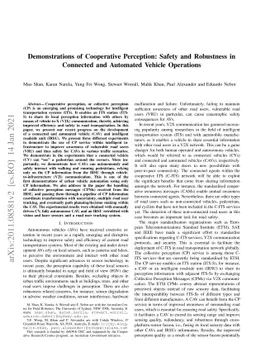 Demonstrations of Cooperative Perception: Safety and Robustness in
  Connected and Automated Vehicle Operations