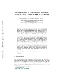 Probing Fairness of Mobile Ocular Biometrics Methods Across Gender on
  VISOB 2.0 Dataset