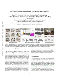 3D-FRONT: 3D Furnished Rooms with layOuts and semaNTics