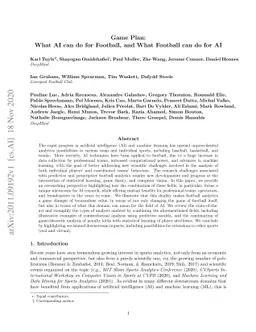 Game Plan: What AI can do for Football, and What Football can do for AI