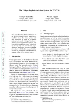 The Ubiqus English-Inuktitut System for WMT20