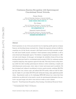 Continuous Emotion Recognition with Spatiotemporal Convolutional Neural
  Networks
