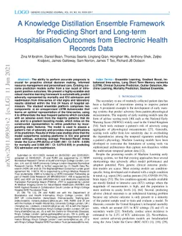 A Knowledge Distillation Ensemble Framework for Predicting Short and
  Long-term Hospitalisation Outcomes from Electronic Health Records Data
