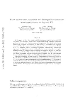 Exact nuclear norm, completion and decomposition for random overcomplete
  tensors via degree-4 SOS