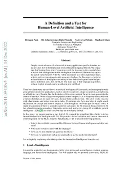 A Definition and a Test for Human-Level Artificial Intelligence