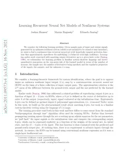 Learning Recurrent Neural Net Models of Nonlinear Systems