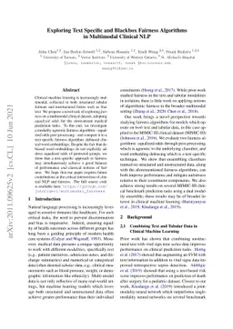 Exploring Text Specific and Blackbox Fairness Algorithms in Multimodal
  Clinical NLP