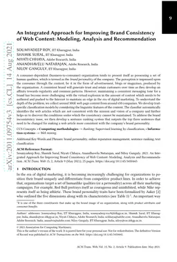 An Integrated Approach for Improving Brand Consistency of Web Content:
  Modeling, Analysis and Recommendation