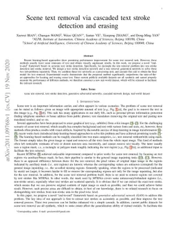 Scene text removal via cascaded text stroke detection and erasing