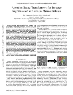 Attention-Based Transformers for Instance Segmentation of Cells in
  Microstructures