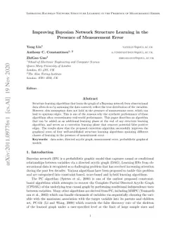 Improving Bayesian Network Structure Learning in the Presence of
  Measurement Error