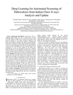Deep Learning for Automated Screening of Tuberculosis from Indian Chest
  X-rays: Analysis and Update