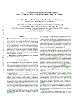 TaL: a synchronised multi-speaker corpus of ultrasound tongue imaging,
  audio, and lip videos