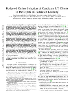 Budgeted Online Selection of Candidate IoT Clients to Participate in
  Federated Learning