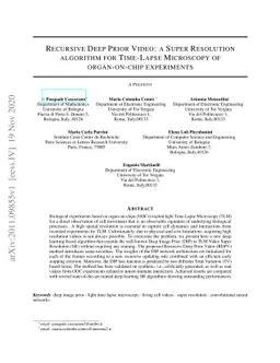 Recursive Deep Prior Video: a Super Resolution algorithm for Time-Lapse
  Microscopy of organ-on-chip experiments