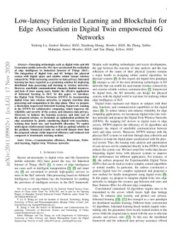 Low-latency Federated Learning and Blockchain for Edge Association in
  Digital Twin empowered 6G Networks