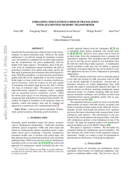 Streaming Simultaneous Speech Translation with Augmented Memory
  Transformer